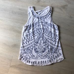 White table with blue detail